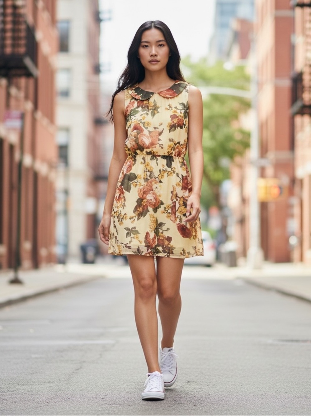 Anthropologie Dress by Maude Sheath Peach Floral With Peter Pan Collar Size S